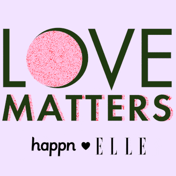 het logo van de podcast love matters van elle en happn, over liefde