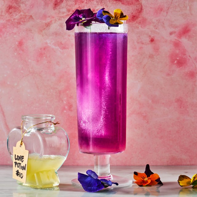 Love Potion Number 10 purple and pink cocktail with flowers