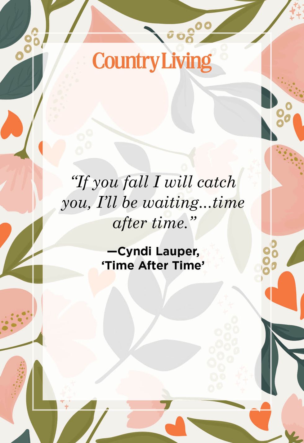 a quote card that says if you fall i will catch you i will be waiting time after time