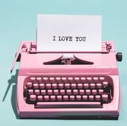 "I love you" writing and pink typewriter.