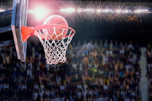 low angle view of basketball in hoop