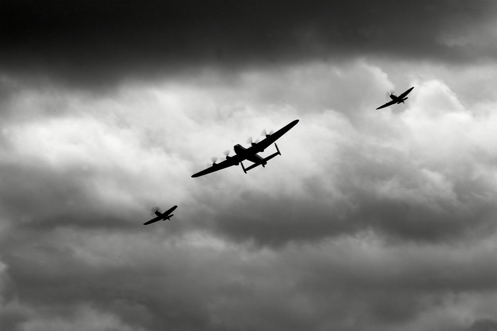 low angle view of battle of britain memorial flight over bournemouth
