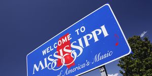 low angle view of welcome to mississippi sign, natchez, mississippi, united states