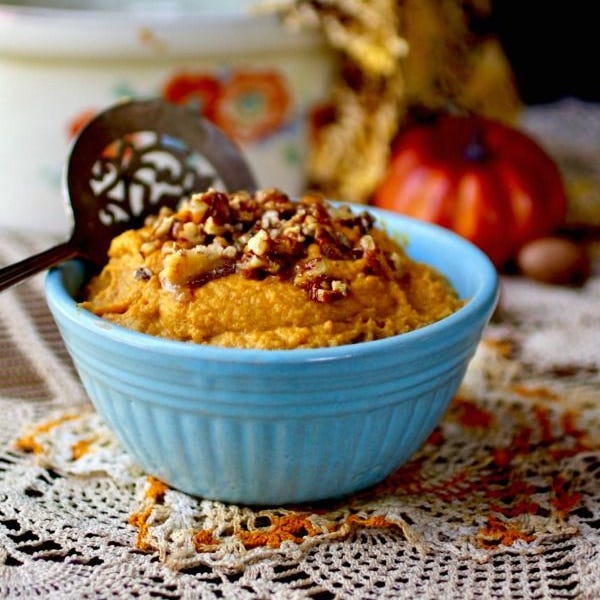 low carb sweet potato mash with pecan topping