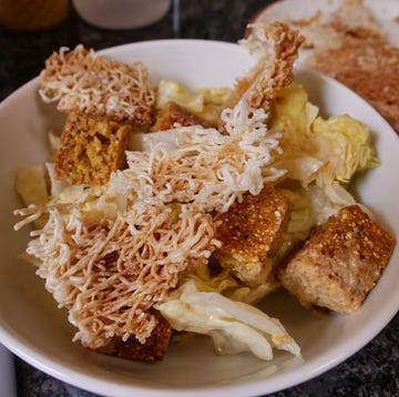 Cornbread Panzanella - Delish.com cornbread panzanella with iceberg lettuce peanut dressing and crunchy rice noodles