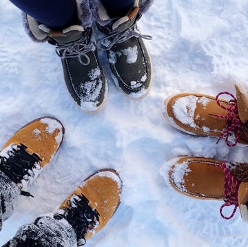 winter walking shoes  low section of people on snow