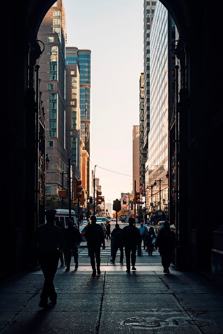 Ochtendgloren in Philadelphia met uitzicht op Market Street