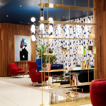 colourful hotel reception with modern art