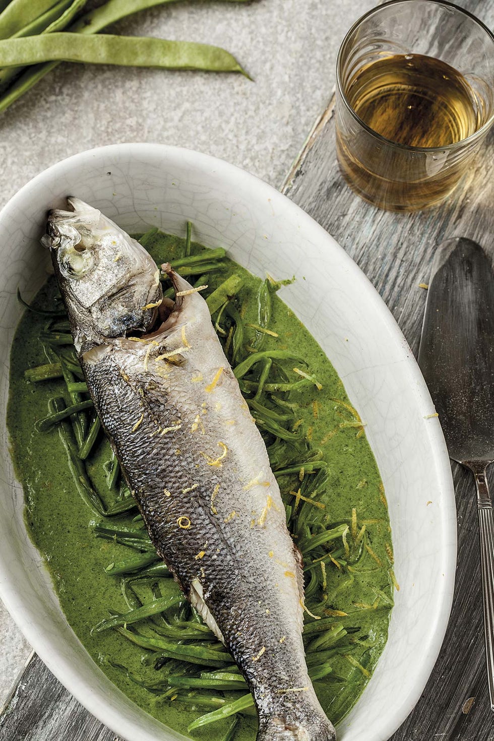 recetas lubina con crema de judías verdes