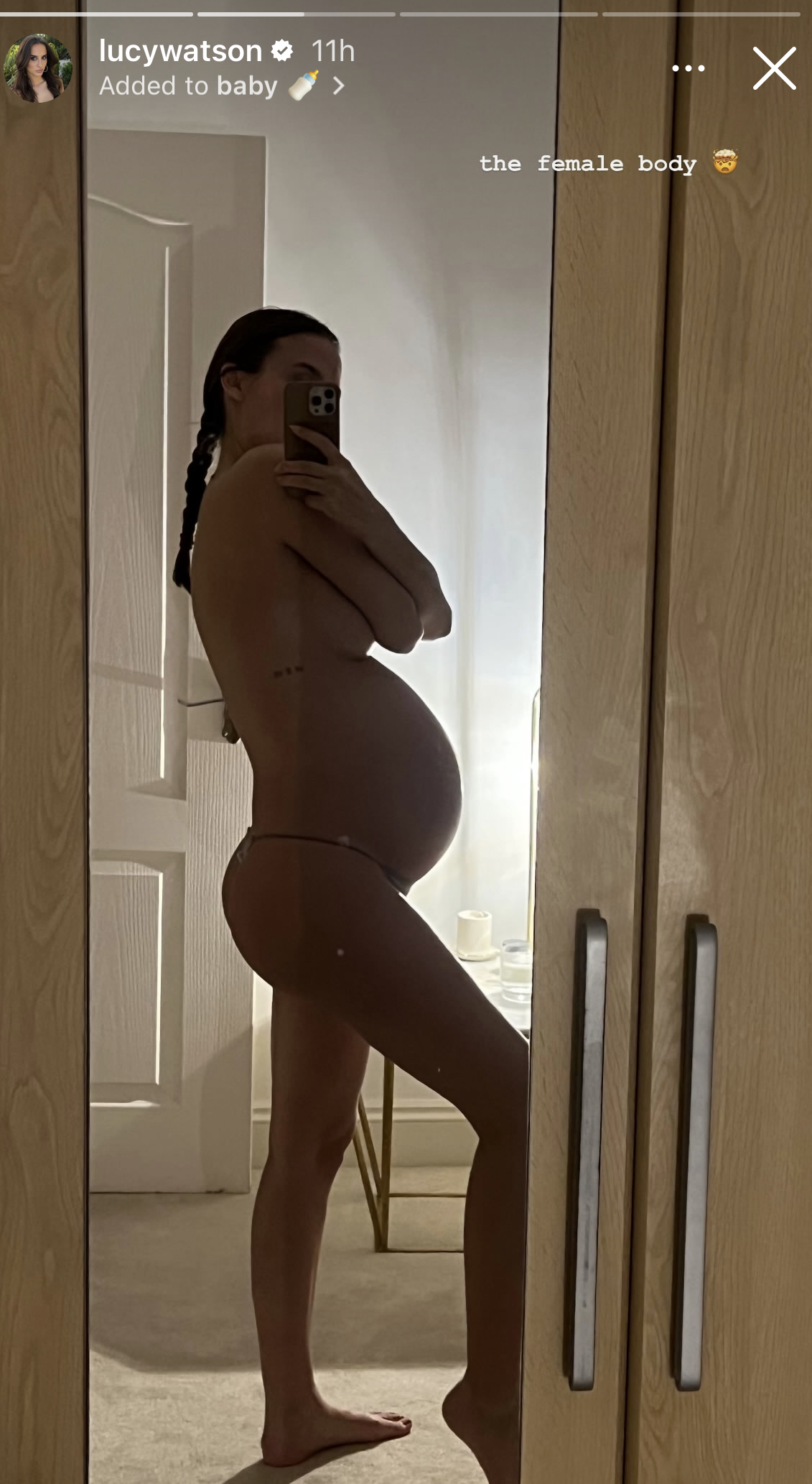 Lucy Watson posts beautiful naked photo of her growing baby bump