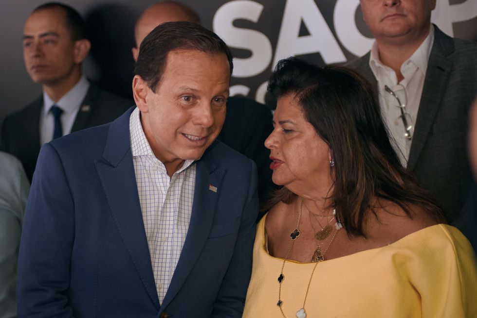 the governor of sao paulo l, joão doria psdb, and the chairman of the magazine luiza board, luiza helena trajano, during the inauguration of the defense police station and the womens reference center in franca, sao paulo, brazil, on 26 november 2019 photo by igor do valenurphoto via getty images
