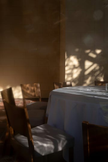 a table and chairs in a room