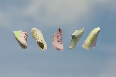 lululemon footwear line on a sky blue background