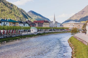 a river with buildings along it