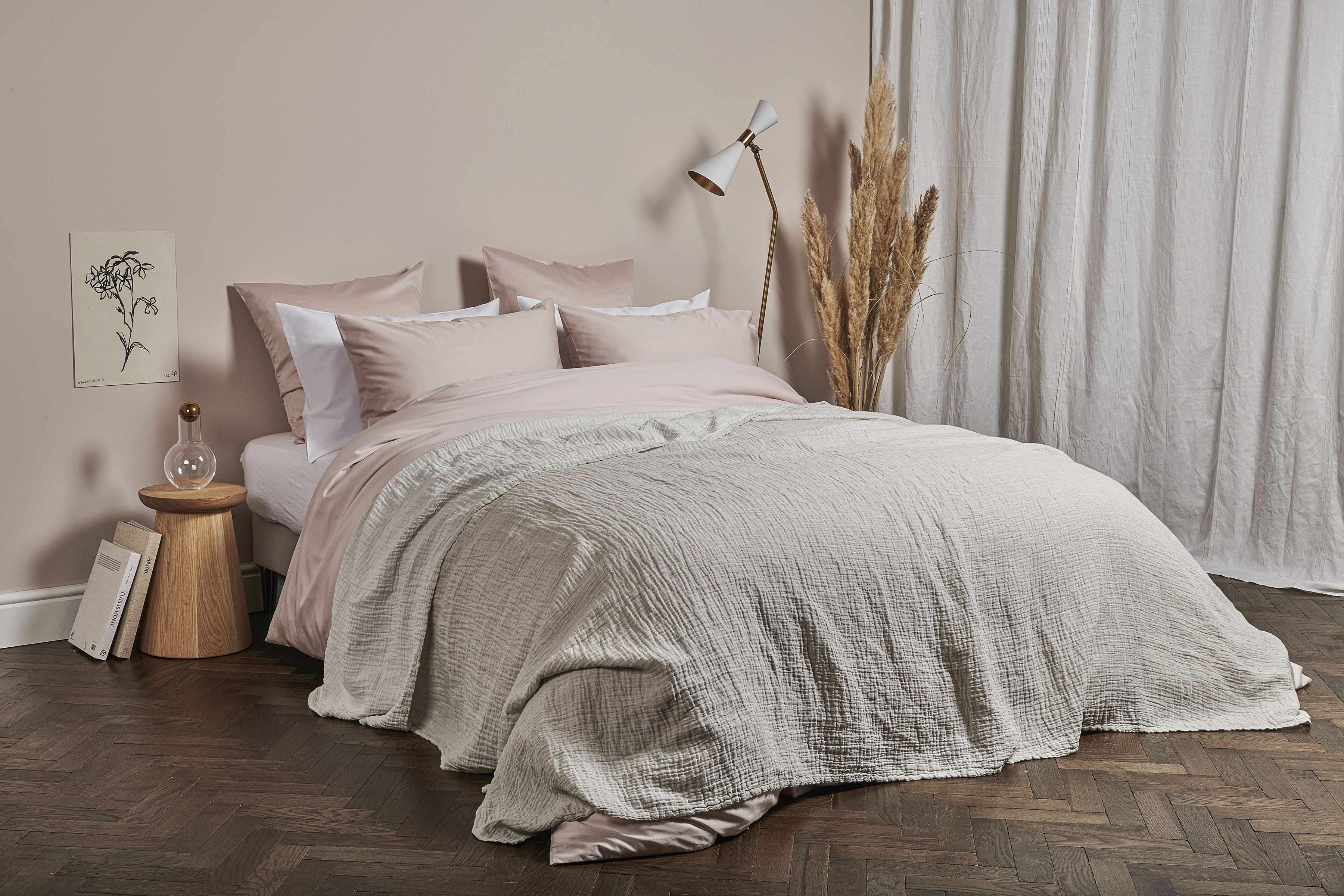 Pink and grey online bed throw