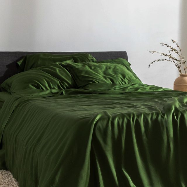 Linen King/Queen Duvet Cover Set - Dark khaki green - Home All
