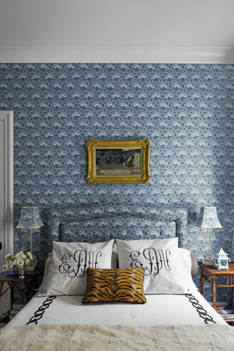 blue and white bedroom