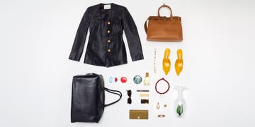 fashion items and accessories arranged neatly on a surface