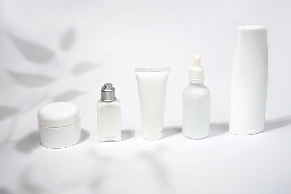 luxury white cosmetic products on white background