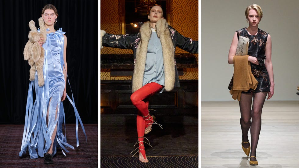 fashion runway showcasing three distinct outfits