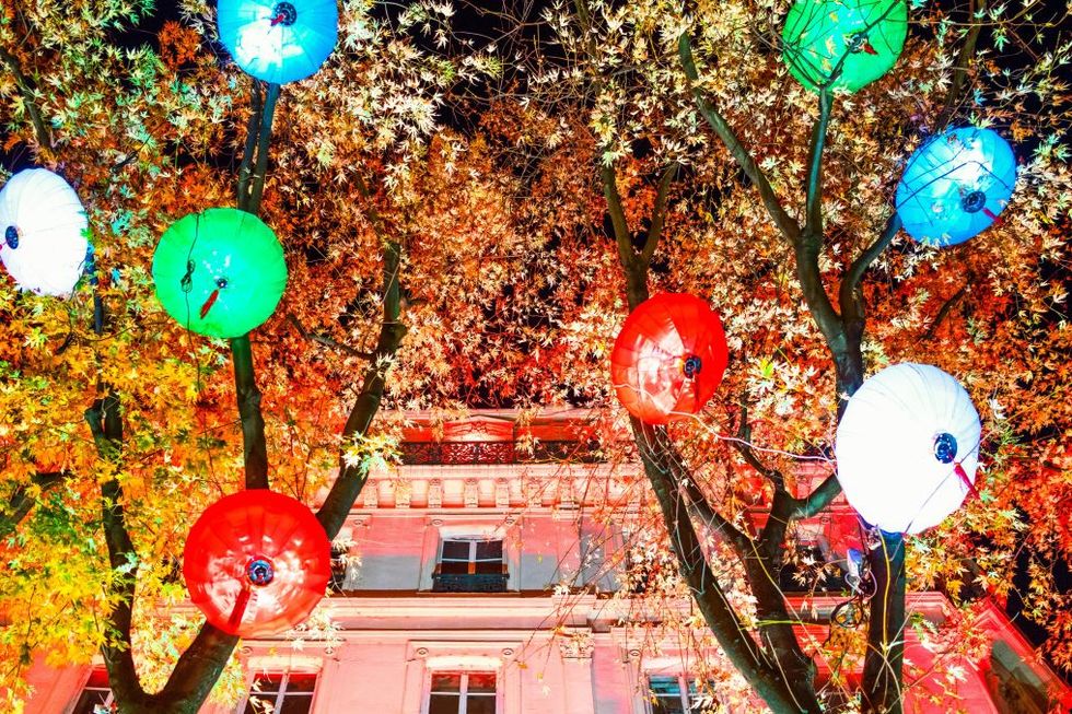 Lyon. France. Festival of Lights. art works called Lantern Of Zigong in De La Republique street