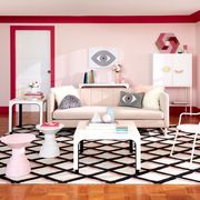 Pink, Furniture, Room, Interior design, Floor, Living room, Laminate flooring, Table, Flooring, Ceiling, 