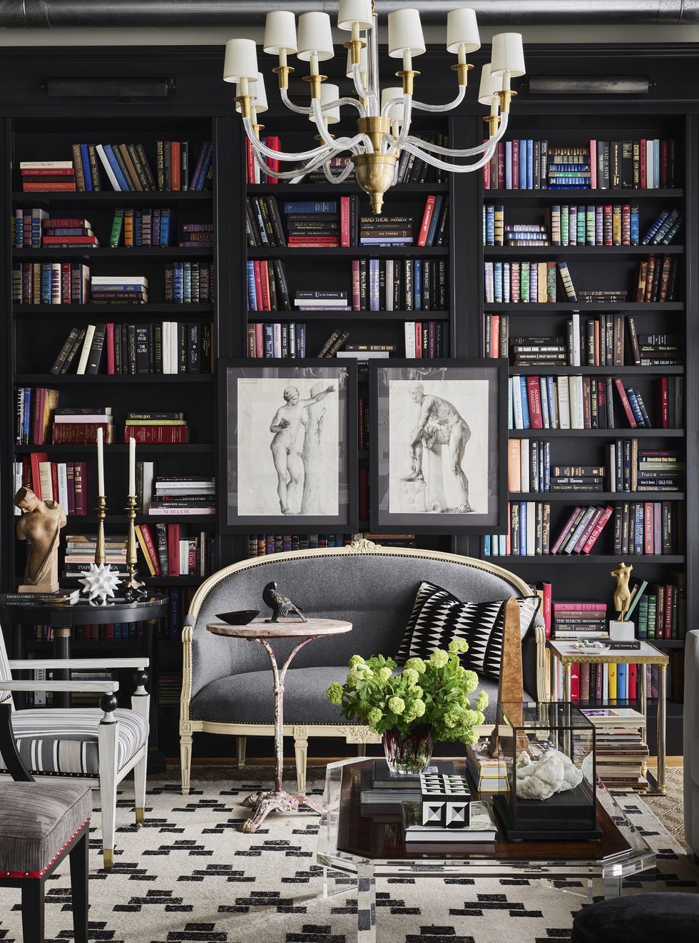 living room and bookshelves