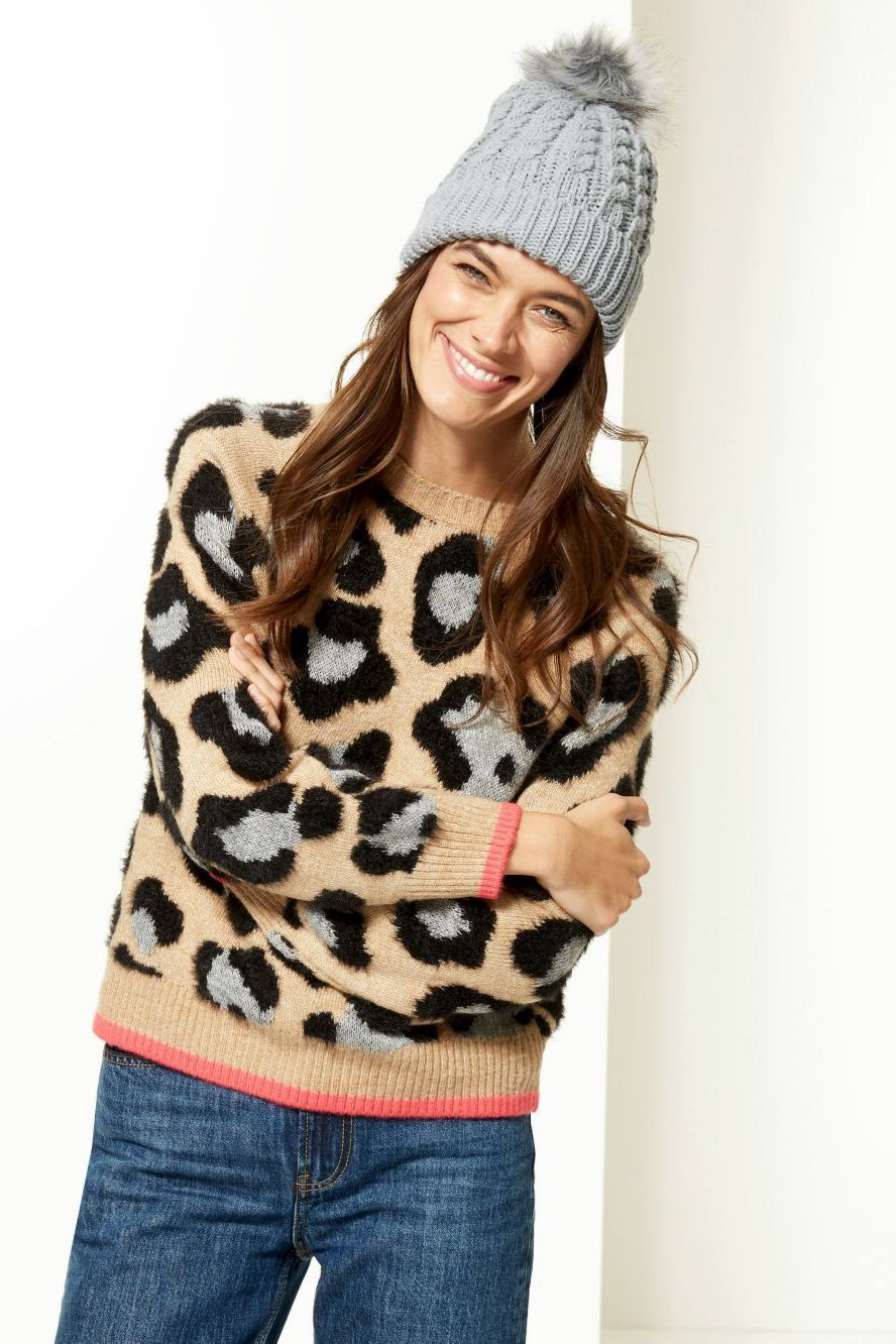 M&S Womens Knitted Faux Fur Pom Hat - Grey