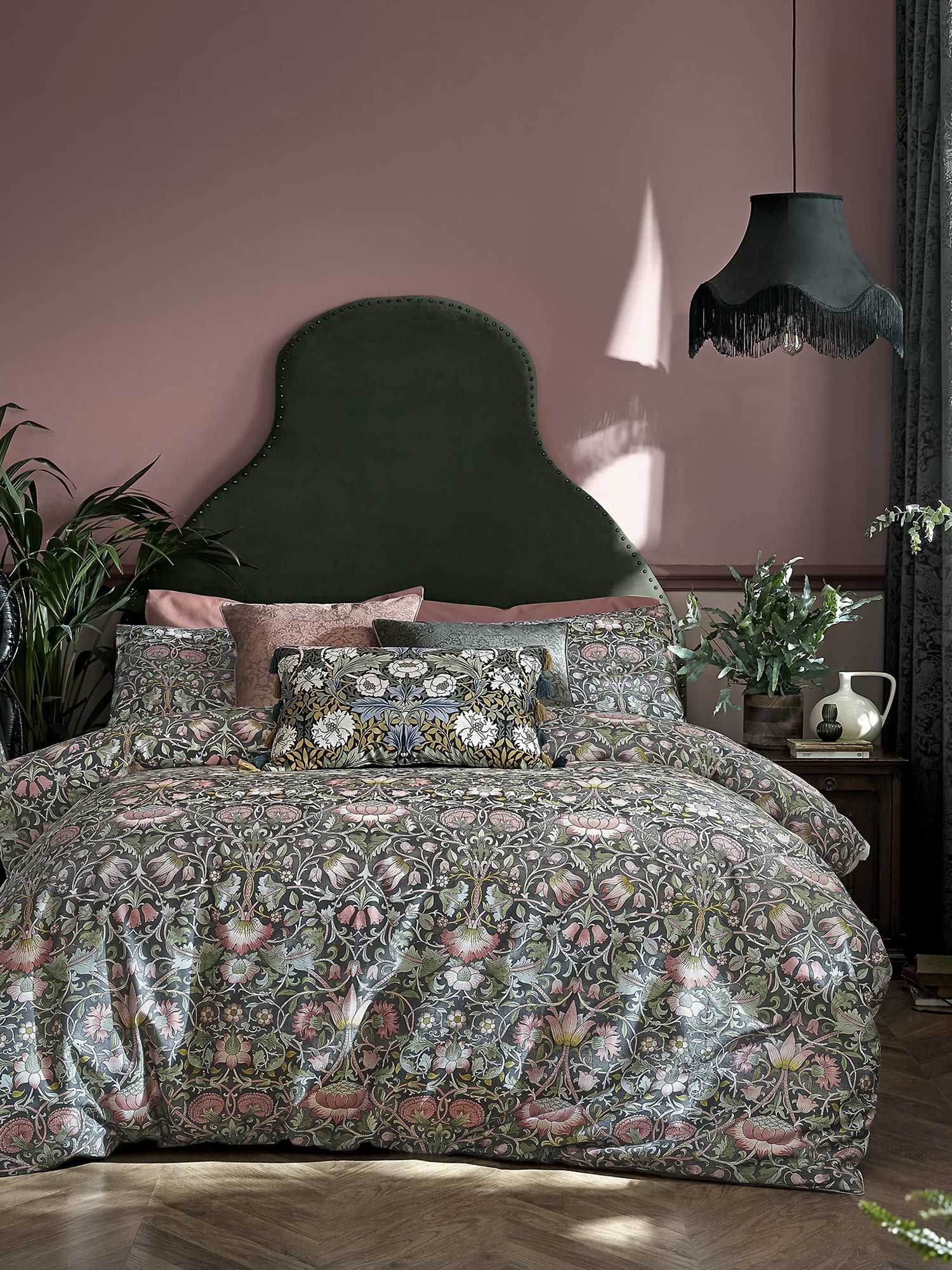 Pink green deals and grey bedroom