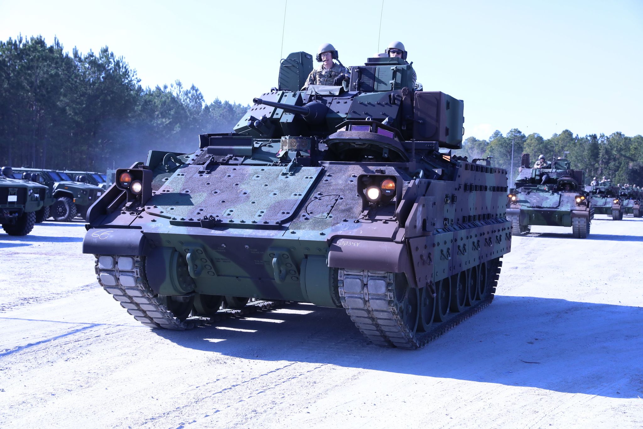 soldiers assigned to the quot hound battalion, quot 3rd battalion, 67th armor regiment, 2nd armored brigade combat team, 3rd infantry division, receive the newly modernized m2a4 bradley fighting vehicles at fort stewart, georgia, feb 1, 2022 the modernized m2a4 bfv has an upgraded power distribution for electronic usage, a wide driver viewer enhancer for situational awareness, increased engine horsepower for improved mobility and a commander independent viewer for increased protection and survivability us army photo by sgt trenton lowery