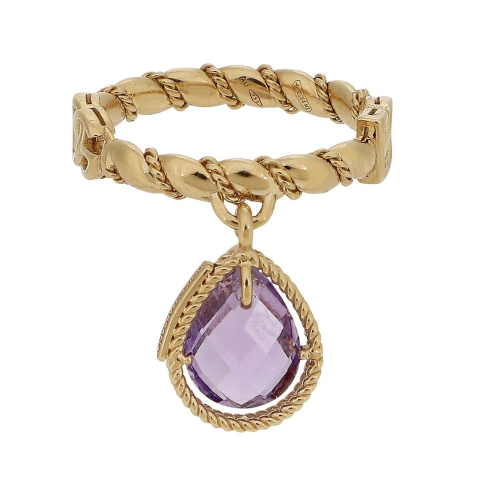 a gold and purple bracelet