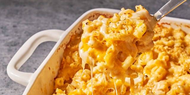 homemade mac and cheese baked with breadcrumbs