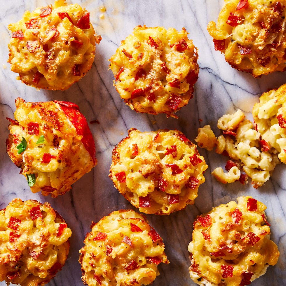 mac and cheese with pepperonis in a muffin tin shape