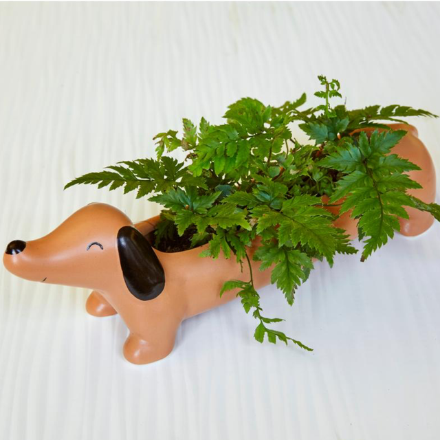 maceta con forma de perro salchicha