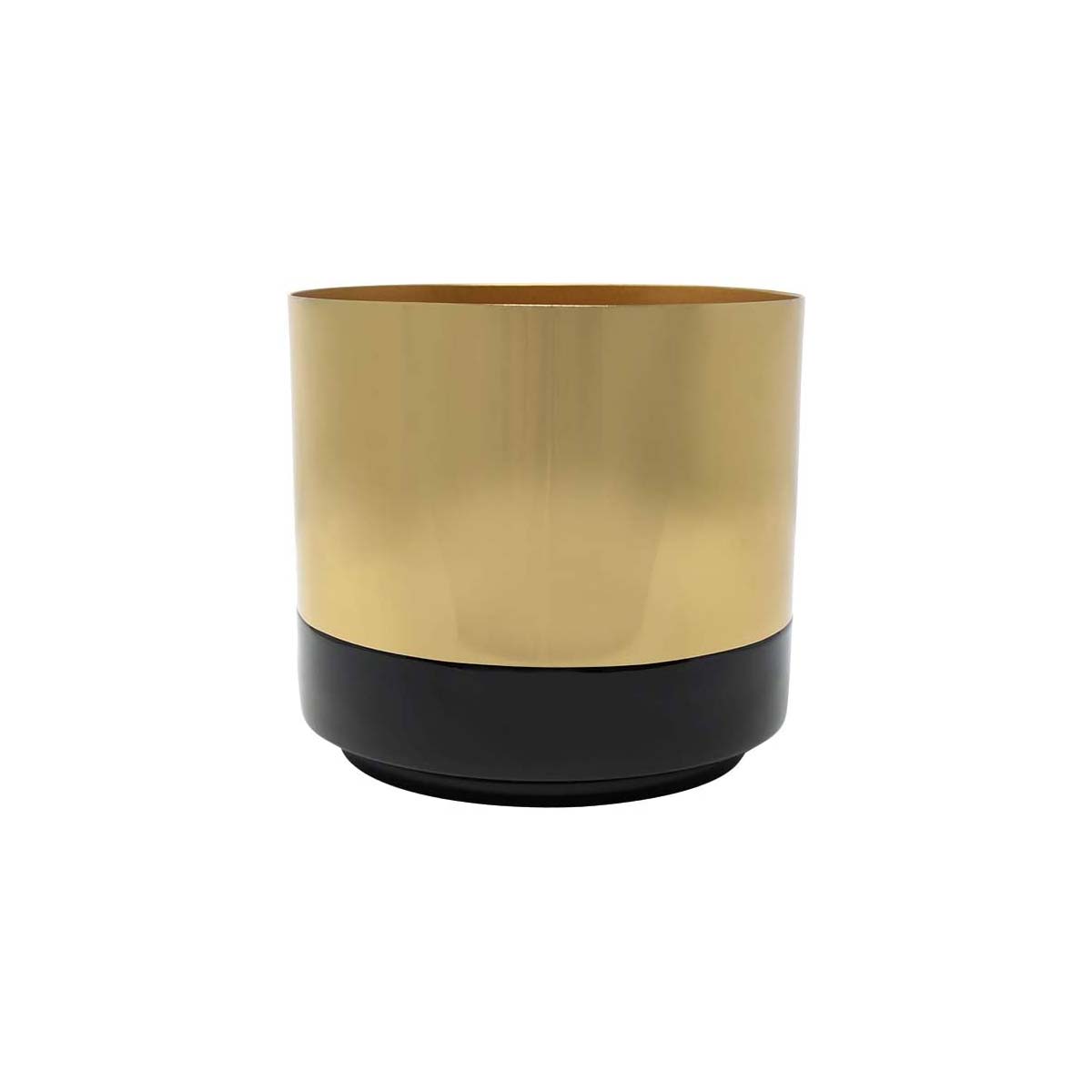 macetero de hierro de color negro y dorado