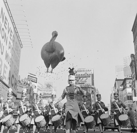 band and turkey balloon in macy's thanksgiving day parade in 1959