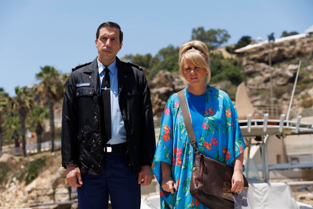 the madame blanc mysteries 3 day 17 photo: darrin zammit lupi episode 1 2 x shot of sally lindsay  alex gaumond taken at mgarr harbour friday 2nd june