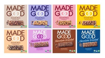 variety of granola bar packaging by madegood featuring different flavors