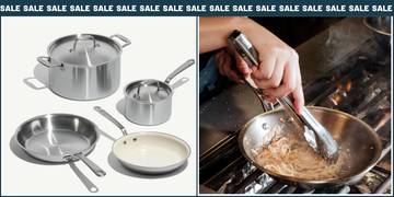 side by side image of made in cookware pieces for a labor day sales story