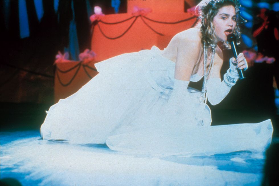 Madonna performing on the 1984 MTV Video Music Awards at Radio City Music Hall in New York City, September 14, 1984