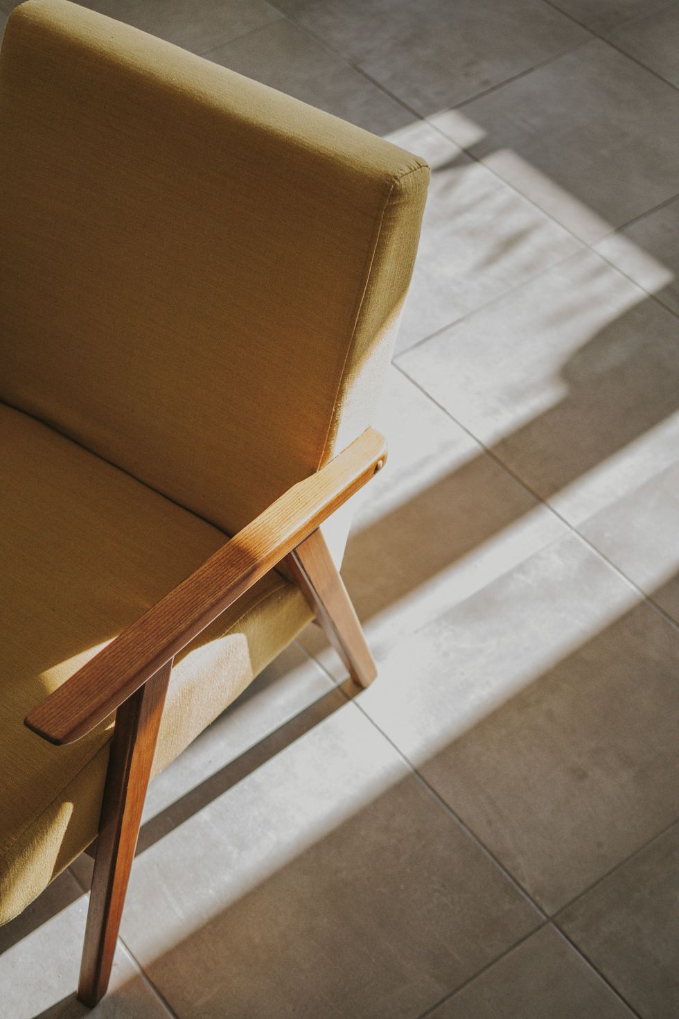 a chair on a tile floor