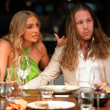 eden and jayden on married at first sight australia, a woman and man sit at a dining table looking upset