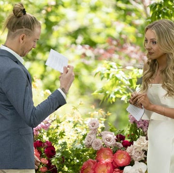 Married at first sight most shocking vows couple exchanging vows in a floral setting