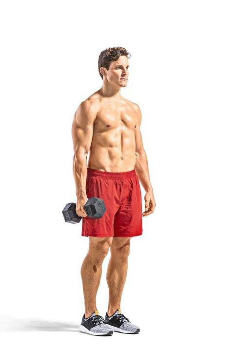 total body muscle workout reverse lunge to single arm overhead press