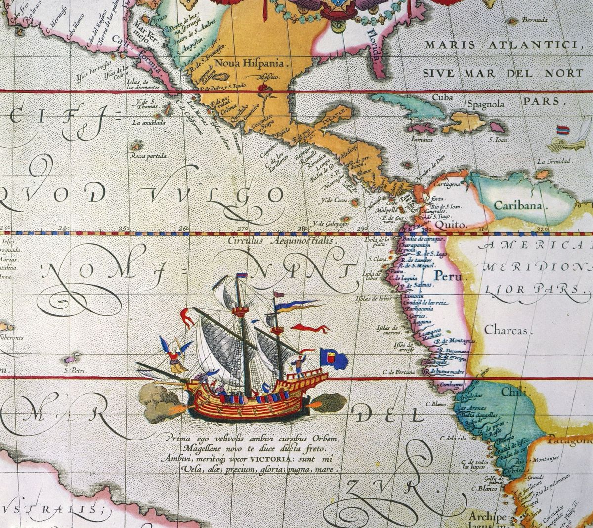 In september 1519 vertrok Magellan met vijf schepen uit Spanje Drie jaar later kwam slechts n schip de Victoria afgebeeld op een kaart uit 1590 terug in Spanje na een omzwerving om de wereld