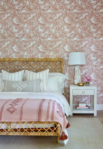 bedroom with pink wallpaper