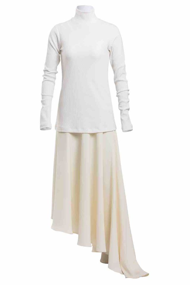 Clothing, White, Dress, Sleeve, Shoulder, Outerwear, Neck, Joint, Gown, Beige, 