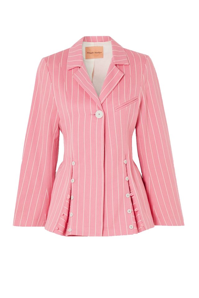 Clothing, Pink, Outerwear, Sleeve, Blazer, Jacket, Top, Blouse, Collar, Magenta, 