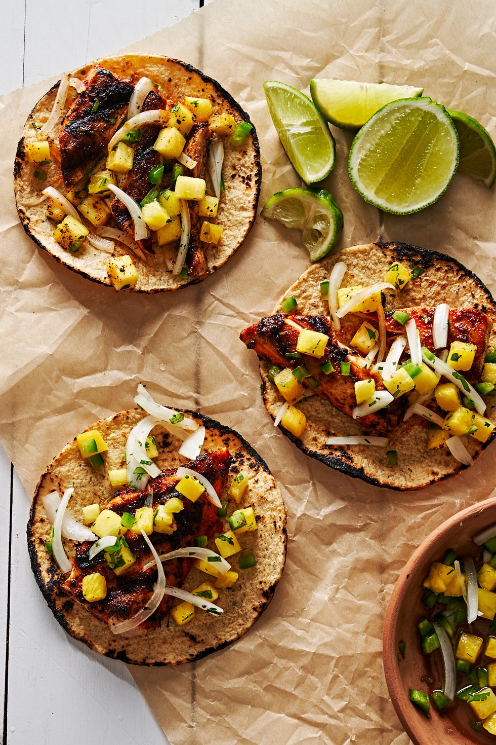 mahi mahi tacos with pineapple slaw