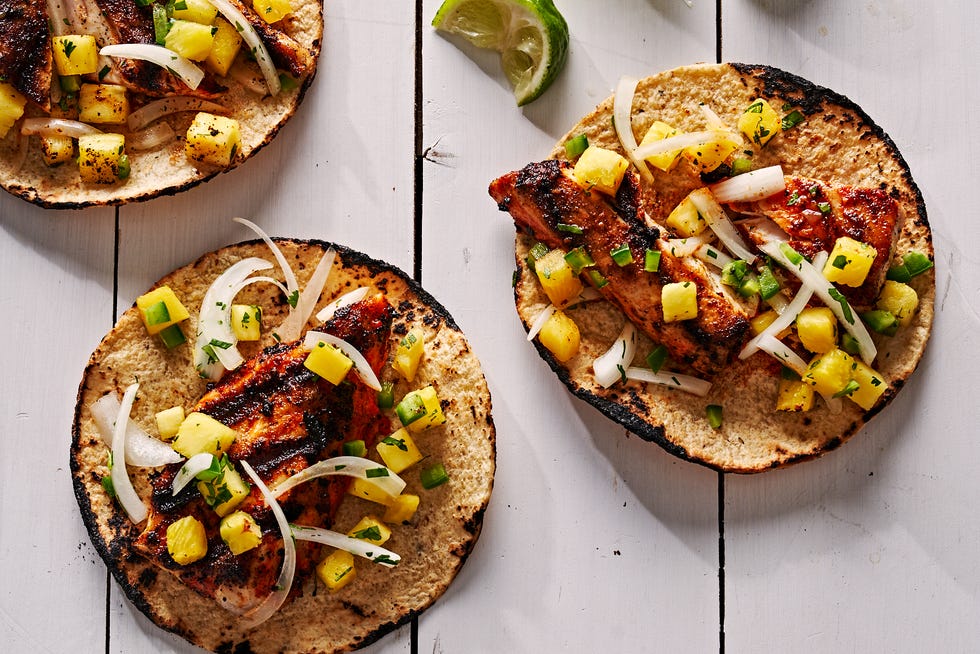 mahi mahi tacos with pineapple slaw